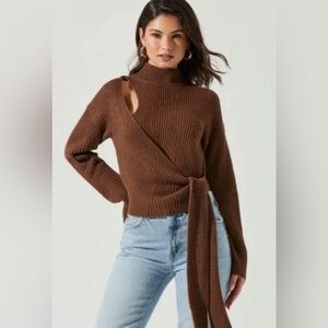 ASTR Sora Mock Neck Cutout Tie Sweater - S